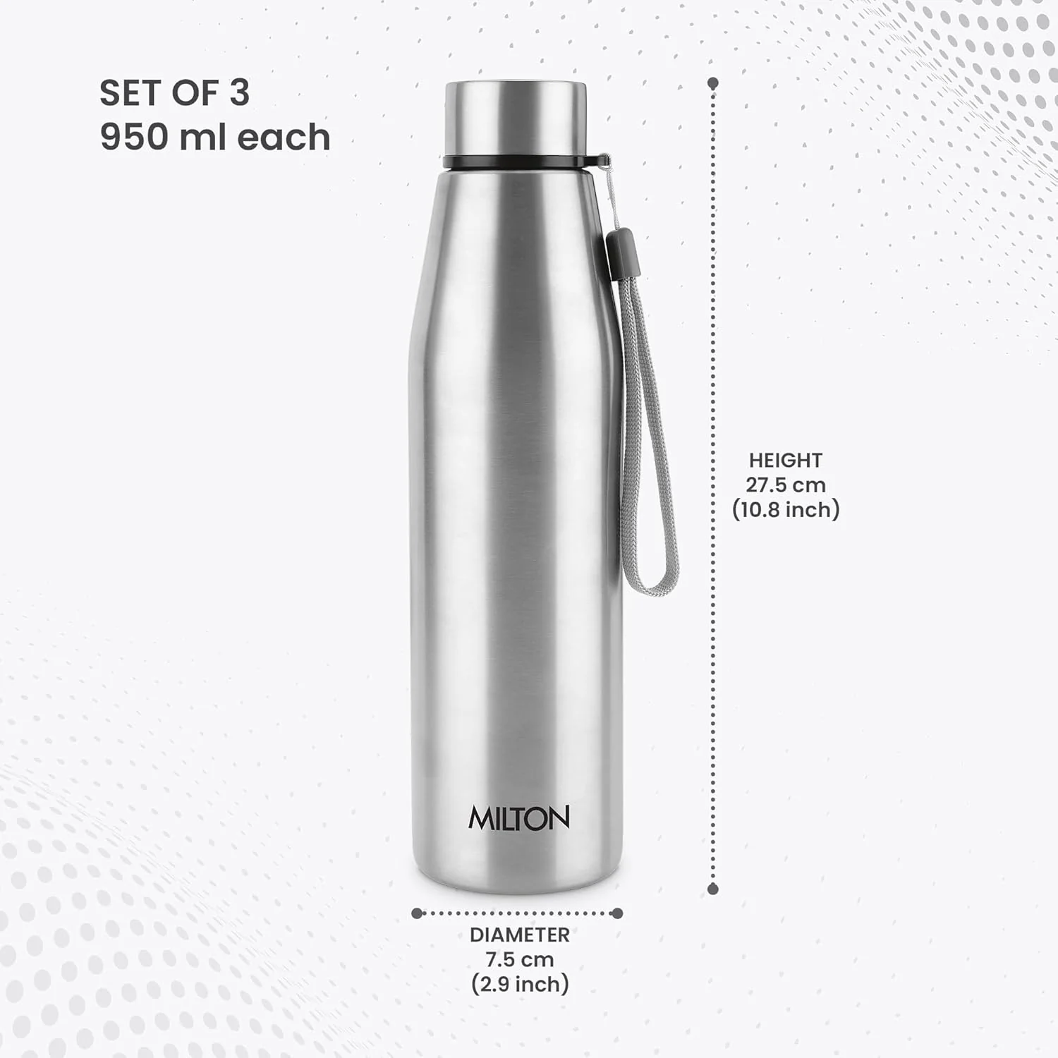 Drift Stainless Steel Bottle 950 ml (Pack of 3) (Milton) - Image 6