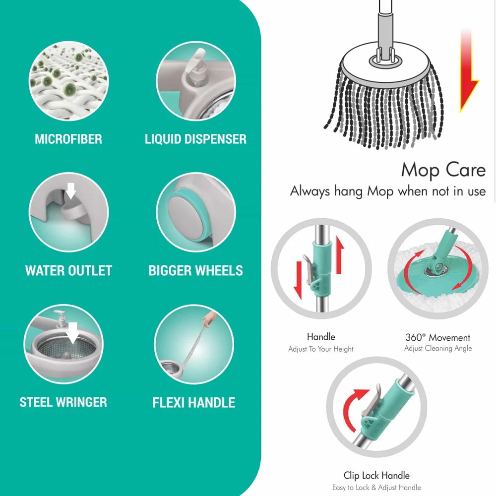 Prime Mop with Big Wheels and Stainless Steel Wringer (Spotzero by Milton) - Image 4